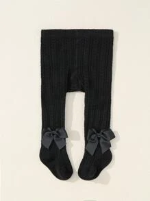Baby Bow Decor Tights - Black - View 1