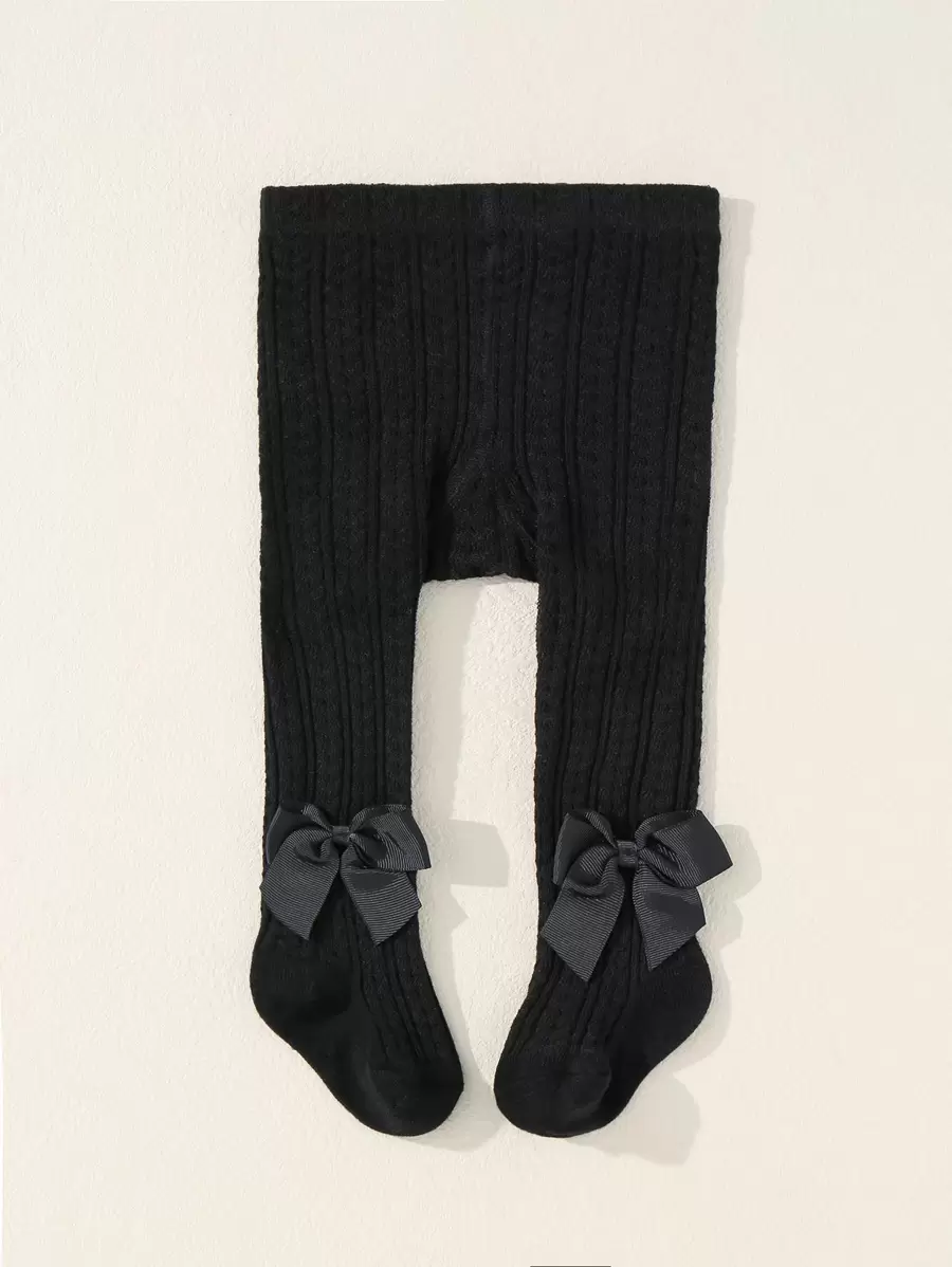 Baby Bow Decor Tights - Black - View 1