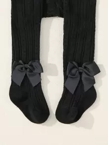 Baby Bow Decor Tights - Black - View 3