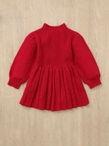 SHEIN Baby Button Front Fold Pleat Sweater Dress - Red - View 2