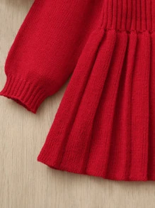 SHEIN Baby Button Front Fold Pleat Sweater Dress - Red - View 5