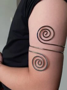 時尚流行男士螺旋設計袖口不銹鋼，適合珠寶禮物和時尚外觀 - 銀色 - 查看 2