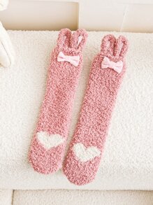 Toddler Girls Ear & Bow Decor Fuzzy Socks - Pink - View 2