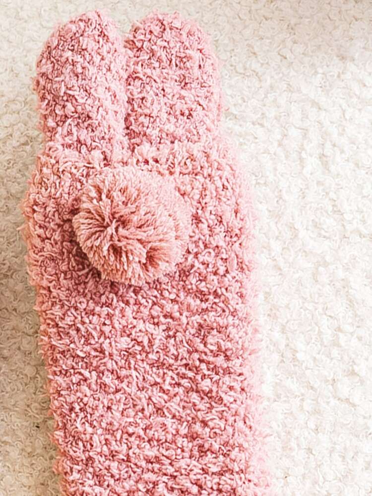 Toddler Girls Ear & Bow Decor Fuzzy Socks - Pink - View 3