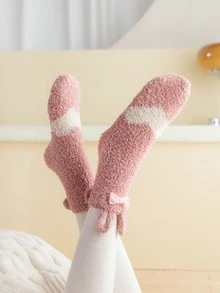 Toddler Girls Ear & Bow Decor Fuzzy Socks - Pink - View 4