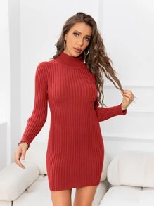 DEARCASE Vestido de punto cuello alto tejido de canalé - Burdeos - Ver 1