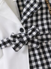 Baby Gingham Spliced Lapel Collar Belted Coat