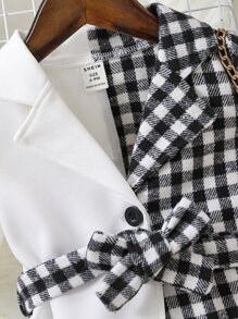 Baby Gingham Spliced Lapel Collar Belted Coat