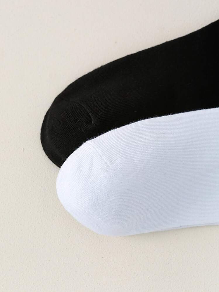 2pairs Cute Expression Embroidered Crew Socks, Fall Socks - Black and White - View 3
