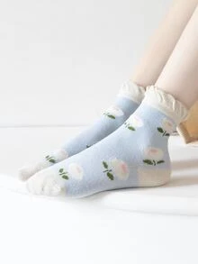 Niñas 5 pares Calcetines de tripulación con patrón floral - Multicolor - Ver 3