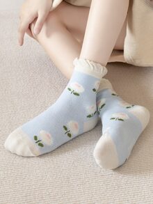 Niñas 5 pares Calcetines de tripulación con patrón floral - Multicolor - Ver 4