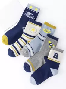 5pairs Toddler Boys Striped & Star Pattern Crew Socks - Multicolor - View 1