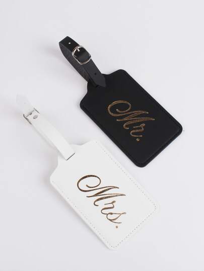 2pcs Metallic Letter Graphic Luggage Tags For Honeymoon Travel Accessories Card Holder Suitcase Tag Name Tag Card Sleeve Hanging Tag Pendant Travel Essentials Travel Accessories Travel Essentials Travel Organizer For Beach Summer Vacation Back To School Bag For School School Accessories School Stuff
