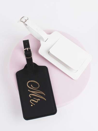 2pcs Metallic Letter Graphic Luggage Tags For Honeymoon Travel Accessories Card Holder Suitcase Tag Name Tag Card Sleeve Hanging Tag Pendant Travel Essentials Travel Accessories Travel Essentials Travel Organizer For Beach Summer Vacation Back To School Bag For School School Accessories School Stuff