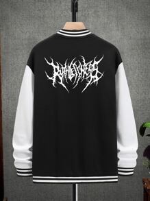 ROMWE MEN Goth Nam Đồ họa Chữ cái Hai âm Nhiệt Áo khoác Đại học - Đen và trắng - Xem 1