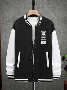 ROMWE MEN Goth Nam Đồ họa Chữ cái Hai âm Nhiệt Áo khoác Đại học - Đen và trắng - Xem 2