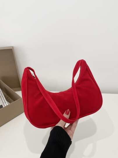 Bolso de hombro en forma de media luna de unicolor y versátil para mujer