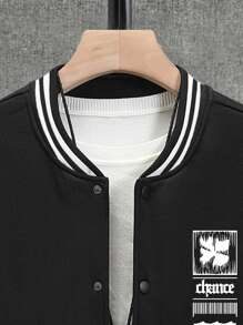 ROMWE MEN Goth Nam Đồ họa Chữ cái Hai âm Nhiệt Áo khoác Đại học - Đen và trắng - Xem 3