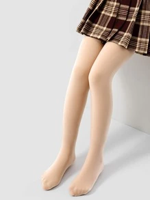 2pairs Toddler Girls Solid Plush Lined Thermal Tights - Apricot - View 2