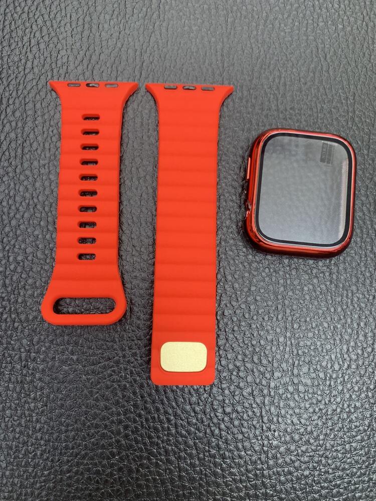 3 en 1 Correa de reloj de silicona & Funda & Película de pantalla - Naranja - Añade 1