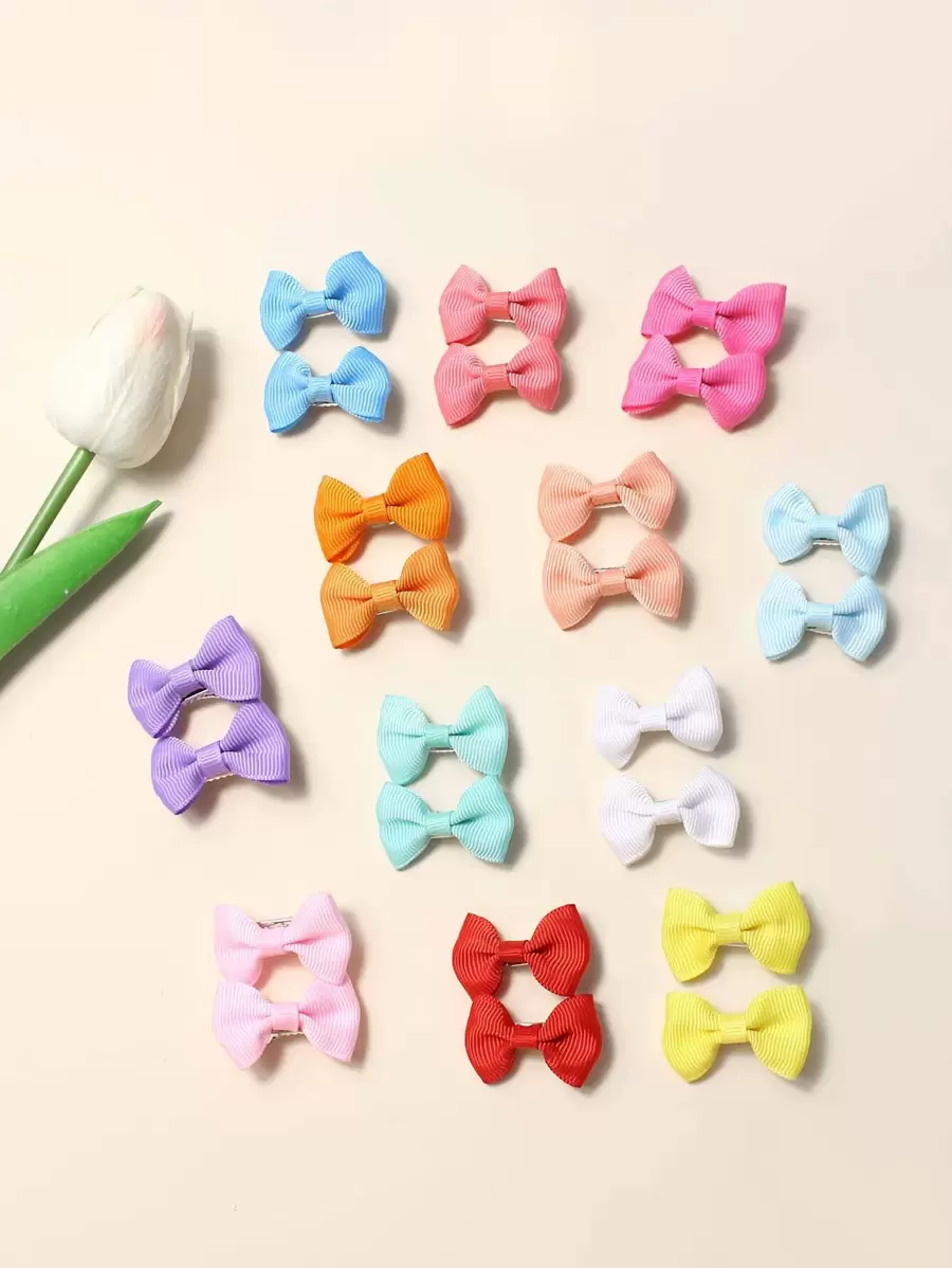 24pcs Toddler Girls Bow Decor Hair Clip - Multicolor - View 1