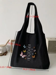 Bolsa de compras con estampado de mariposa y letra - Negro - Ver 4