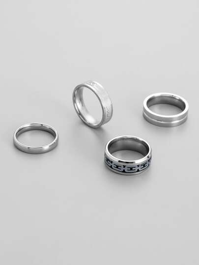 Fashionable And Popular 4pcs Men Heartbeat Detail Ring Stainless Steel For Jewelry Gift And For A Stylish Look Valentines,Mom,Mother,Mother's Day,Gift