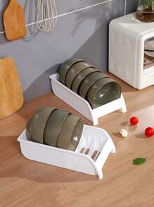 1pc Dish Storage Rack, Kitchen Dish Drain Rack, Plate Storage And Finishing Rack, Tableware Dinner Plate Rack - White - View 3