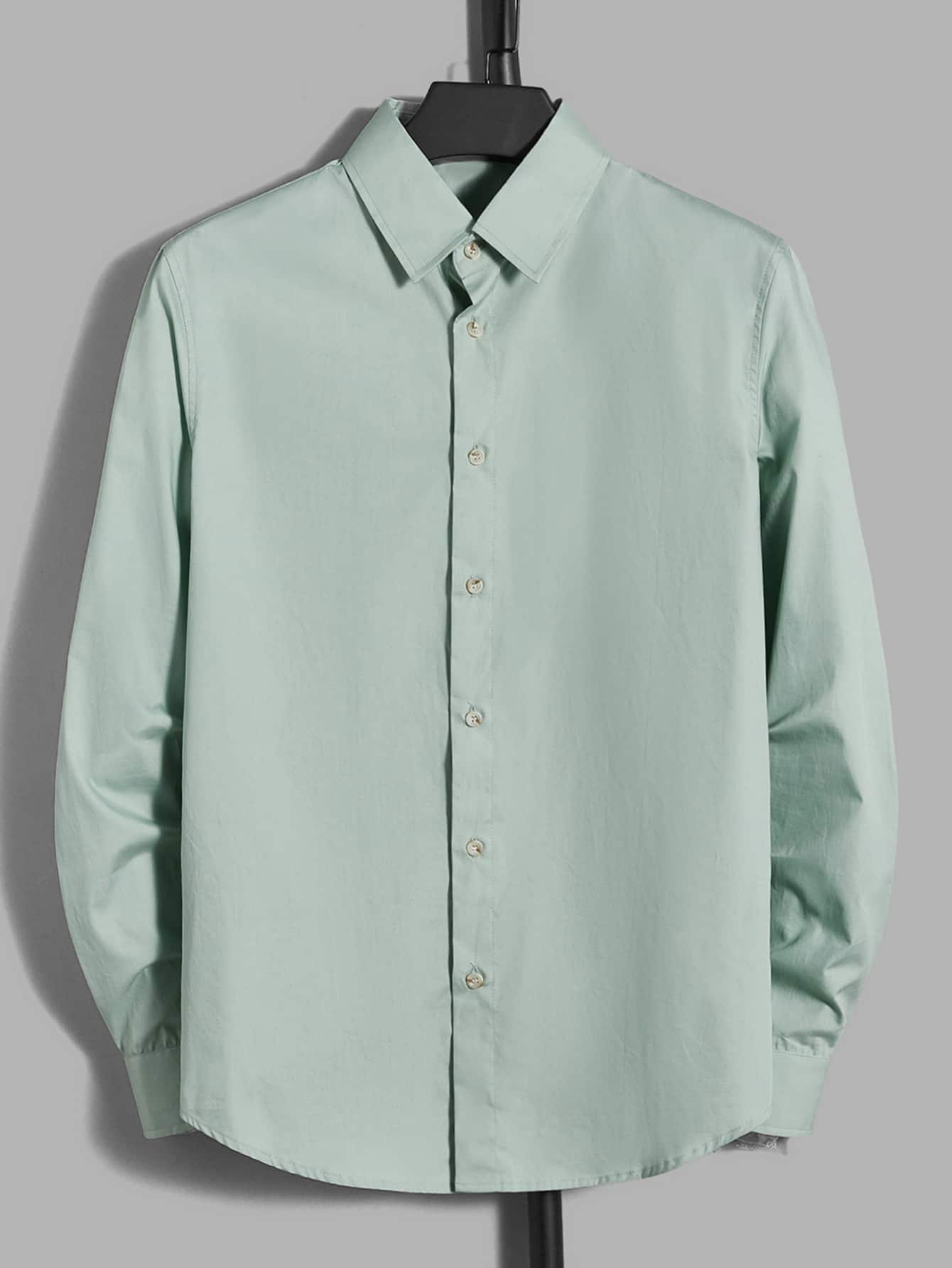 Manfinity Men Solid Curved Hem Shirt - Mint Green - View 2