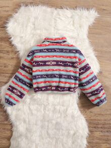 SHEIN 女孩聖誕圖案落肩袖半拉鏈法蘭絨套頭衫 - 彩色 - 查看 2