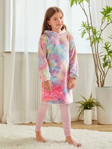 Girls Tie Dye Hooded Flannel PJ Set - Multicolor - View 3