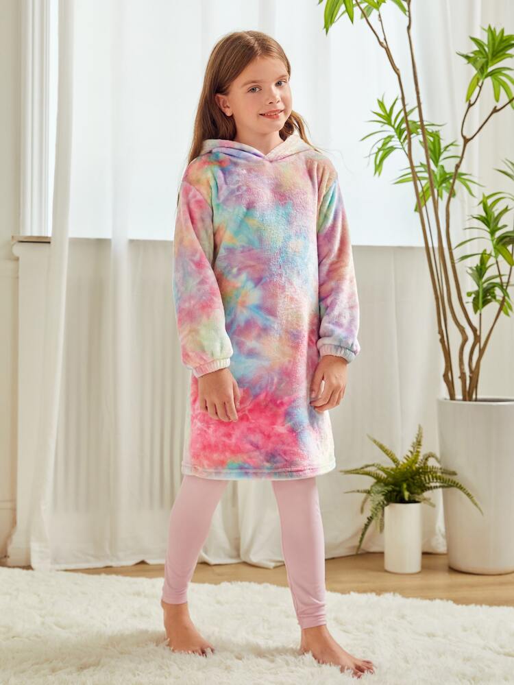 Girls Tie Dye Hooded Flannel PJ Set - Multicolor - View 3