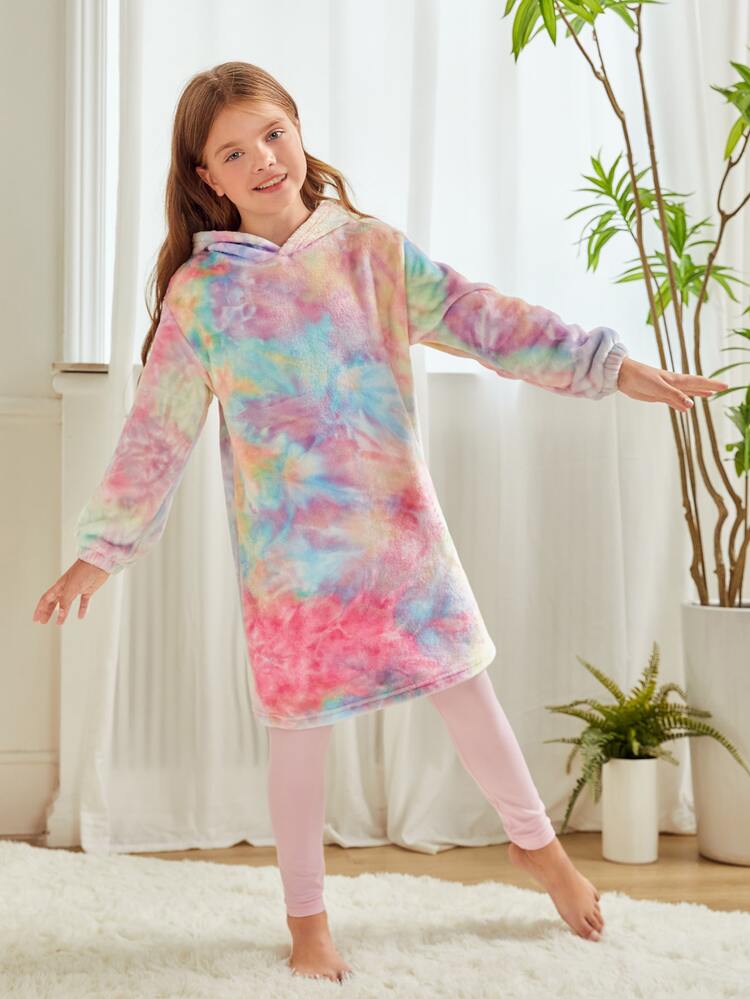 Girls Tie Dye Hooded Flannel PJ Set - Multicolor - View 4