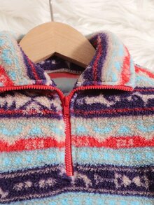 SHEIN 女孩聖誕圖案落肩袖半拉鏈法蘭絨套頭衫 - 彩色 - 查看 4