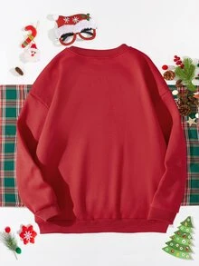 Christmas Print Drop Shoulder Sweatshirt for Christmas - Burgundy - View 2