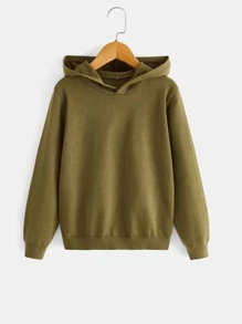 SHEIN Cậu bé Tween Màu thuần áo có mũ Áo len - xanh quân đội - Xem 1