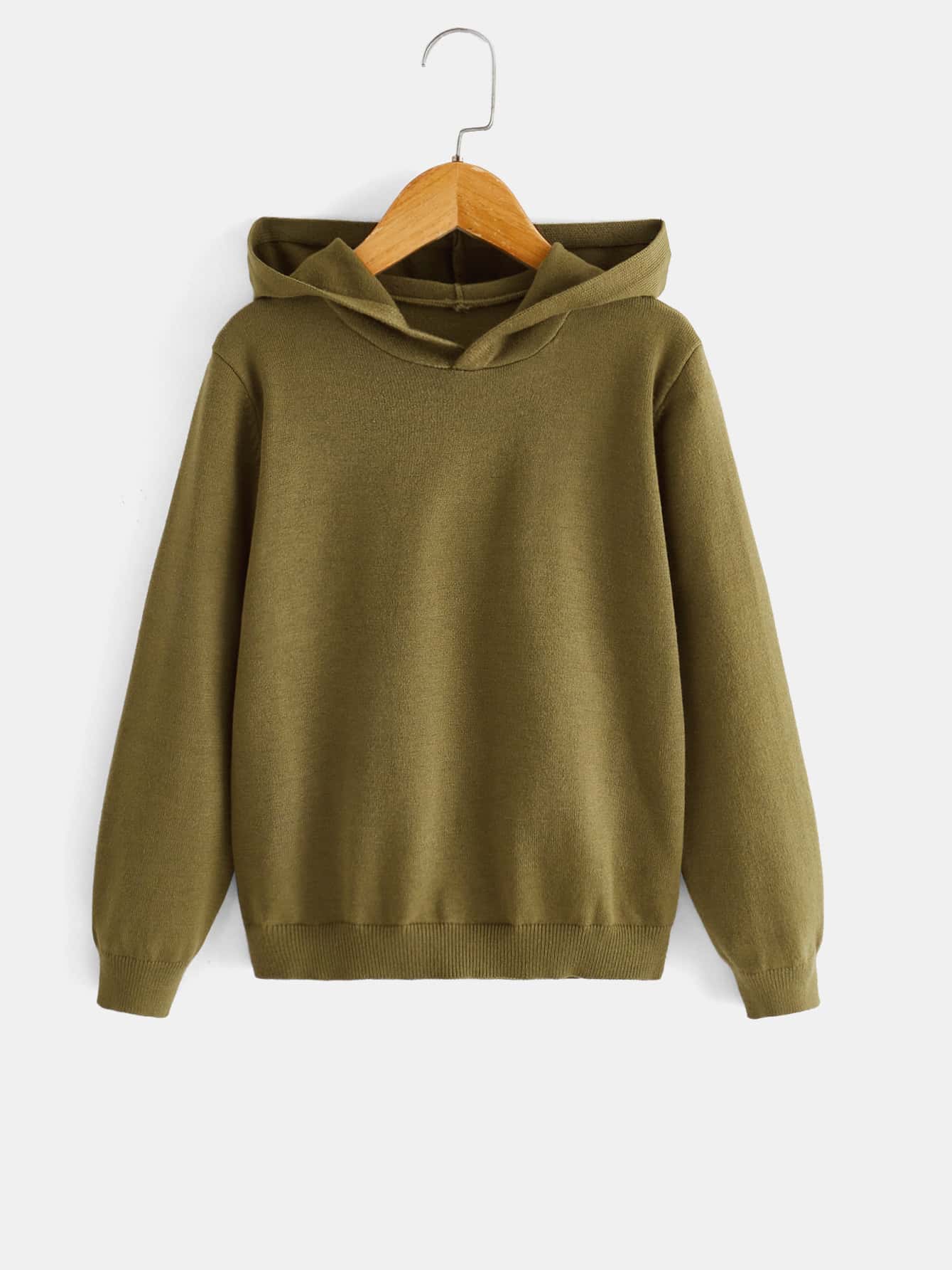 SHEIN Cậu bé Tween Màu thuần áo có mũ Áo len - xanh quân đội - Xem 1