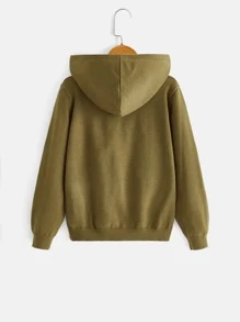 SHEIN Cậu bé Tween Màu thuần áo có mũ Áo len - xanh quân đội - Xem 2