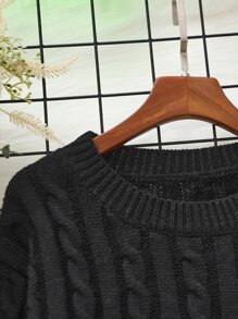 SHEIN Girls Cable Knit Drop Shoulder Jumper & Knit Skirt - Black - View 3