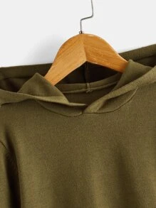 SHEIN Cậu bé Tween Màu thuần áo có mũ Áo len - xanh quân đội - Xem 3