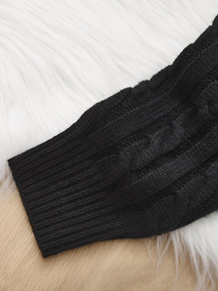 SHEIN Tween Girl Cable Knit Drop Shoulder Sweater & Knit Skirt - Black - View 4