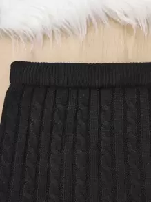 SHEIN Girls Cable Knit Drop Shoulder Jumper & Knit Skirt - Black - View 5