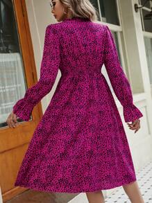 SHEIN Frenchy Dalmatian Print Flounce Sleeve Dress Christmas Winter New Year - Hot Pink - View 2