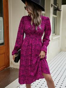 SHEIN Frenchy Dalmatian Print Flounce Sleeve Dress Christmas Winter New Year - Hot Pink - View 5