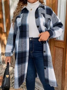 SHEIN LUNE Abrigo con estampado de cuadros de hombros caídos - Multicolor - Ver 1