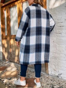 SHEIN LUNE Abrigo con estampado de cuadros de hombros caídos - Multicolor - Ver 2