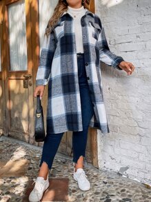 SHEIN LUNE Abrigo con estampado de cuadros de hombros caídos - Multicolor - Ver 6