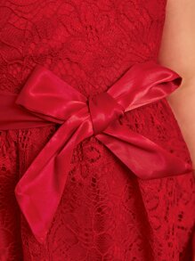 SHEIN 年輕女孩們腰帶蕾絲覆蓋洋裝 - 酒紅色 - 查看 3