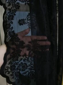 1入組蕾絲設計薄透窗簾 - 黑與白 - 查看 3