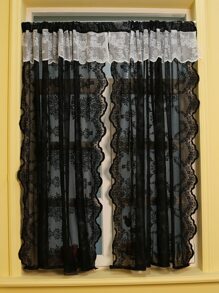 1入組蕾絲設計薄透窗簾 - 黑與白 - 查看 4